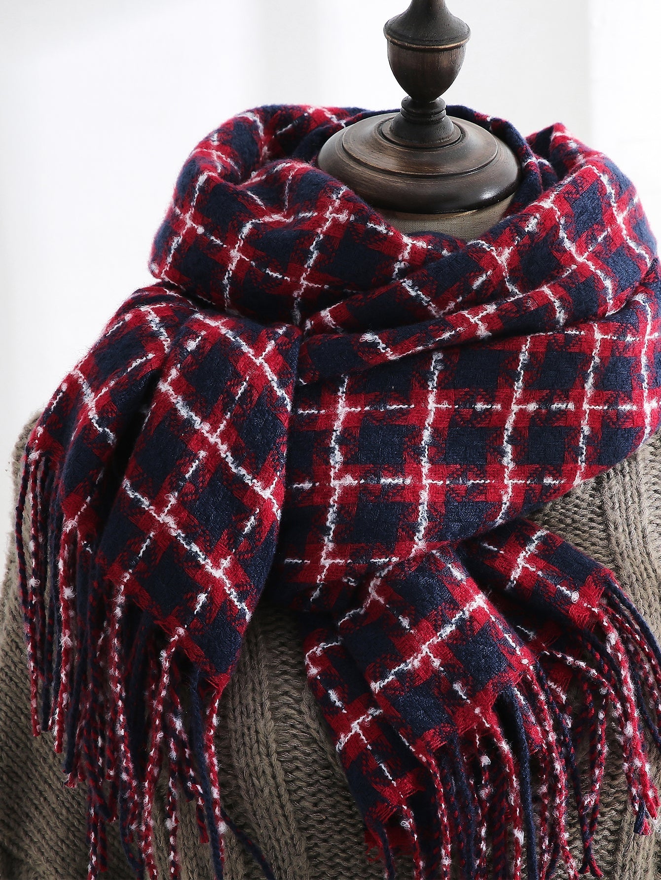 Super Soft Plaid Fringe Scarf Sai Feel