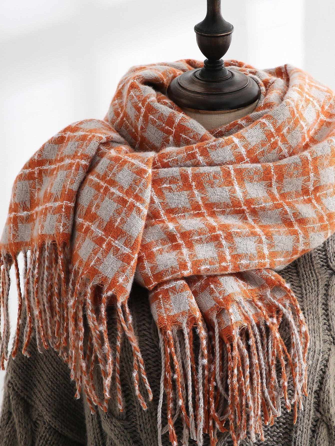 Super Soft Plaid Fringe Scarf Sai Feel