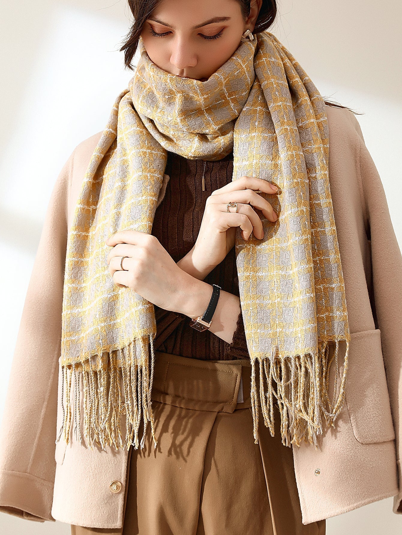 Super Soft Plaid Fringe Scarf Sai Feel