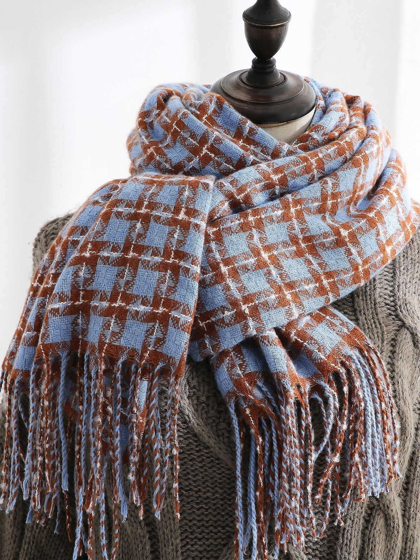 Super Soft Plaid Fringe Scarf Sai Feel