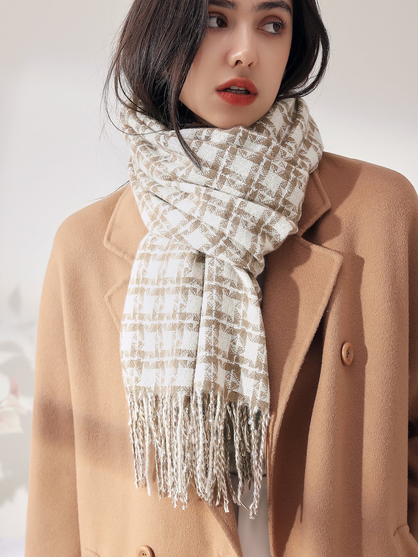 Super Soft Plaid Fringe Scarf Sai Feel