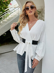 Surplice Front Belted Blouse Sai Feel