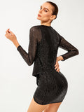 Surplice Neck Tulip Hem Draped Sequin Dress Sai Feel