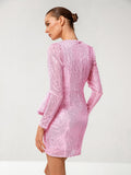 Surplice Neck Tulip Hem Draped Sequin Dress Sai Feel