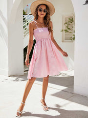 Sweet Pink Plaid Sling Dress Sai Feel