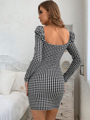 Sweetheart Neck Houndstooth Bodycon Dress Sai Feel