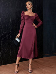 Sweetheart Neck Split Thigh Satin Dress Sai Feel