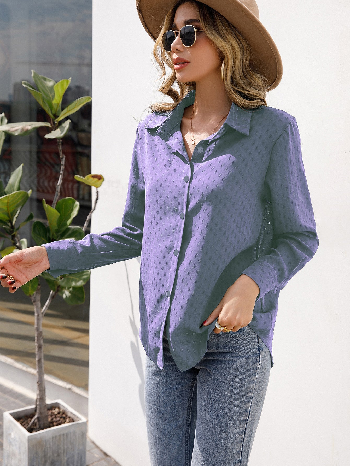 Dots Button Up Swiss Dots Button Up Blouse – Sai Feel