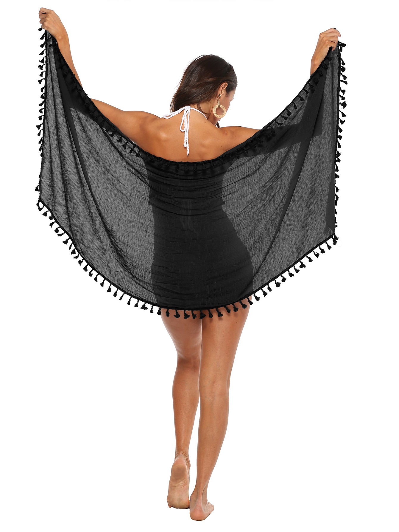 Tassel Trim Knot Front Mesh Cover Up Skirt Sai Feel