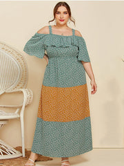 Temperament Sling Ruffled Contrast Color Loose Floral Dress Sai Feel