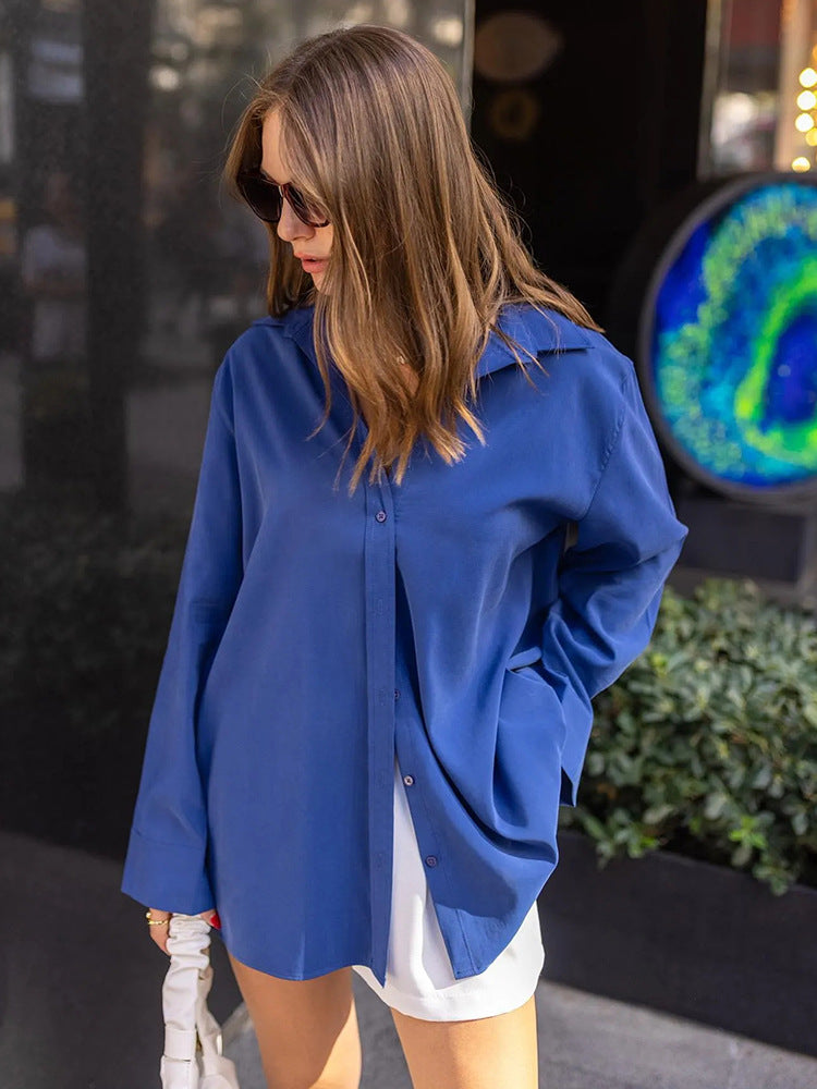 Temperament Solid Color Lapel Long Sleeve Shirt Ladies Top Sai Feel