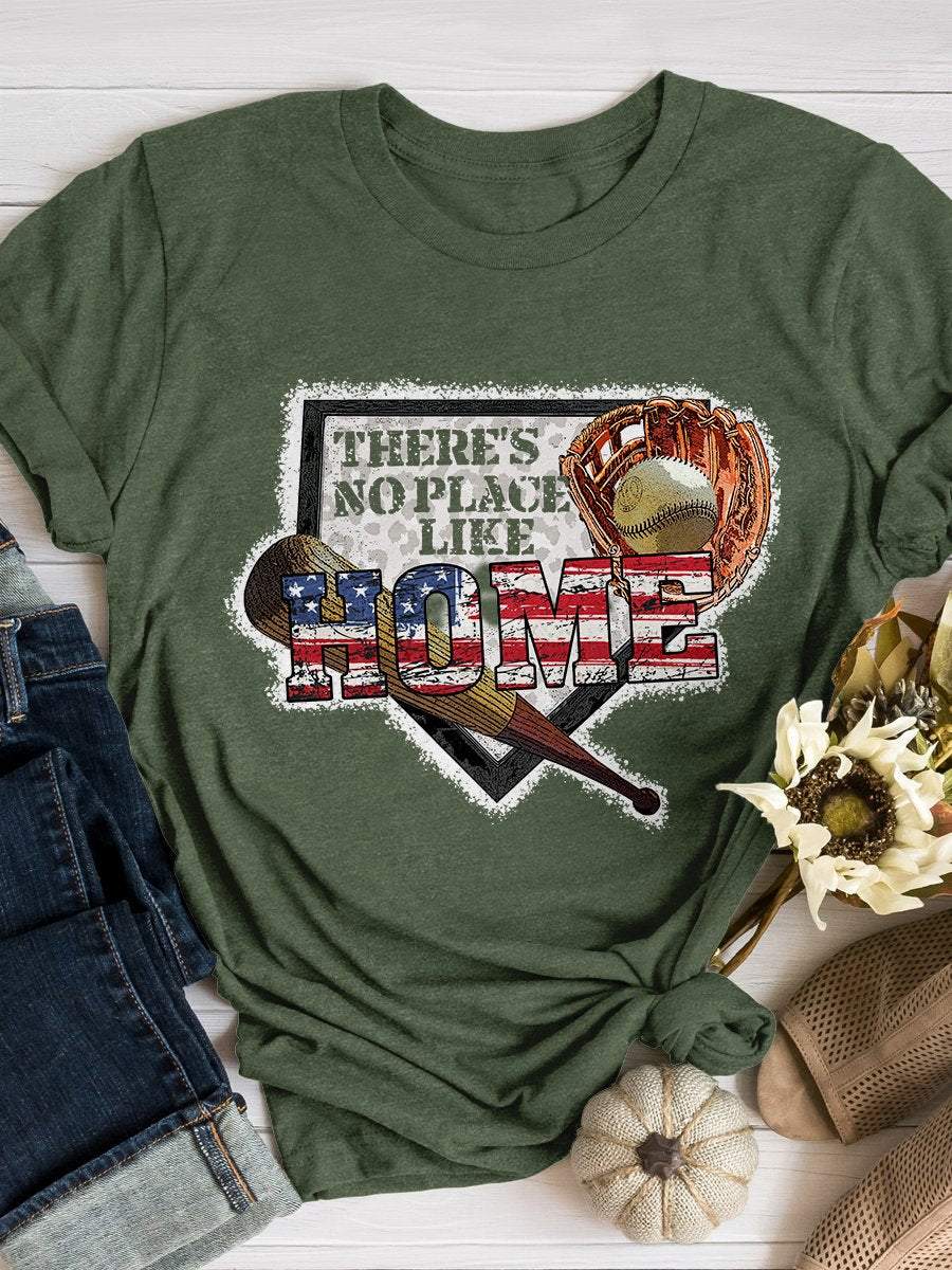 There's No Place Like Home Baseball Print Short Sleeve T-shirt Sai Feel