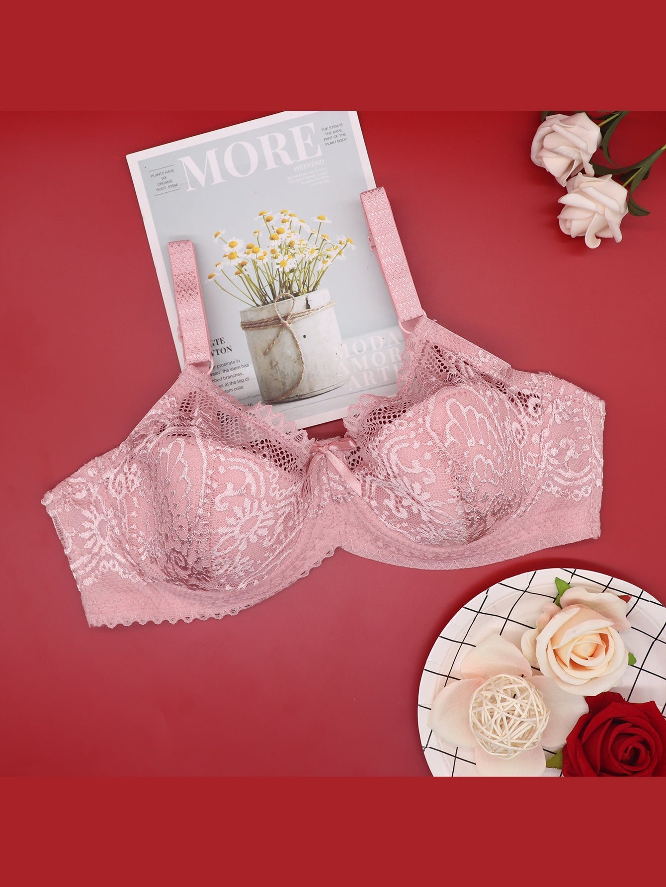 Thin C Cup Lace Bras for Women Underwired Little Cotton Padded Bra Deep V Sexy Brassiere for Small Chest Sai Feel
