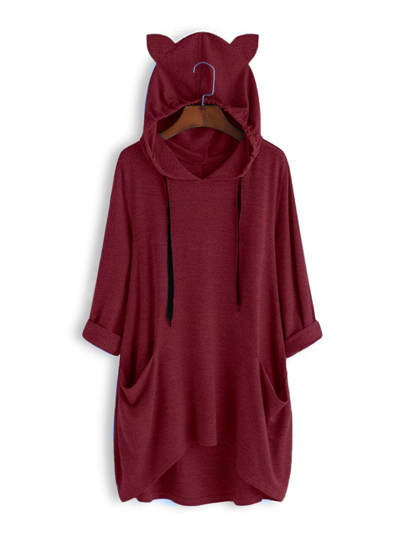 Three-quarter sleeve loose knit solid color Plus size casual coat hoodie Sai Feel