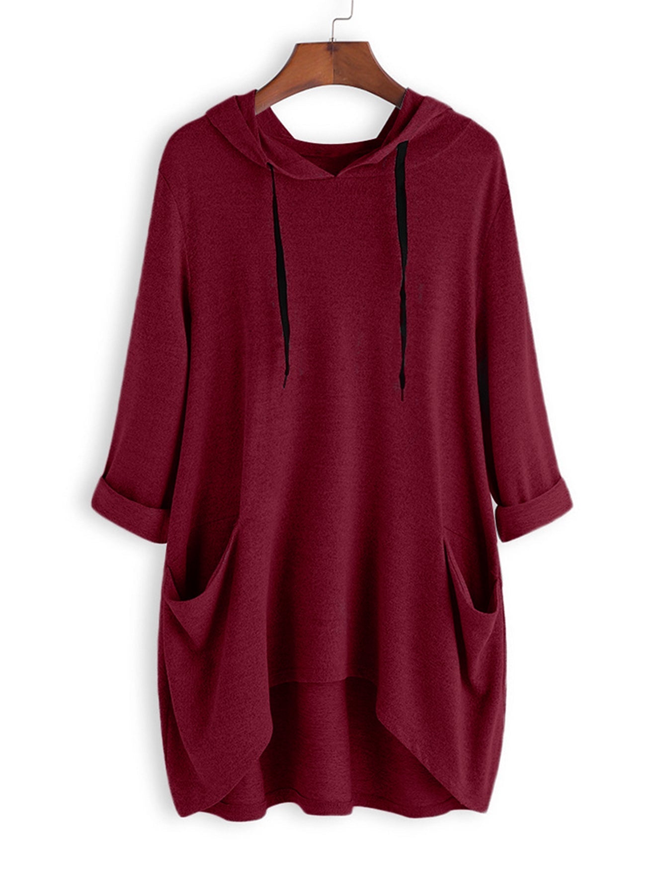 Three-quarter sleeve loose knit solid color Plus size casual coat hoodie Sai Feel