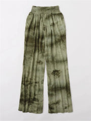 Tie Dye Frill Elastic Waist Wide Leg Pants Sai Feel