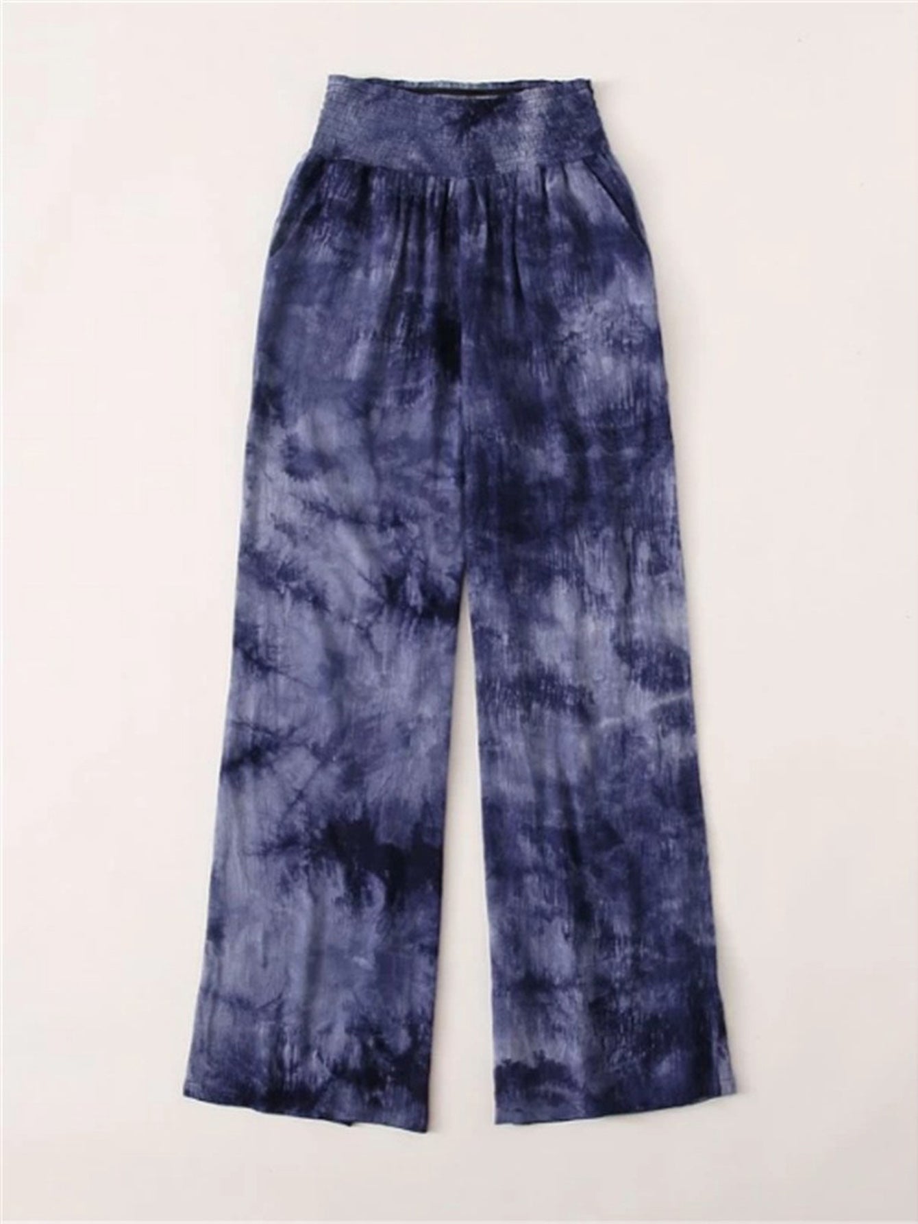 Tie Dye Frill Elastic Waist Wide Leg Pants Sai Feel