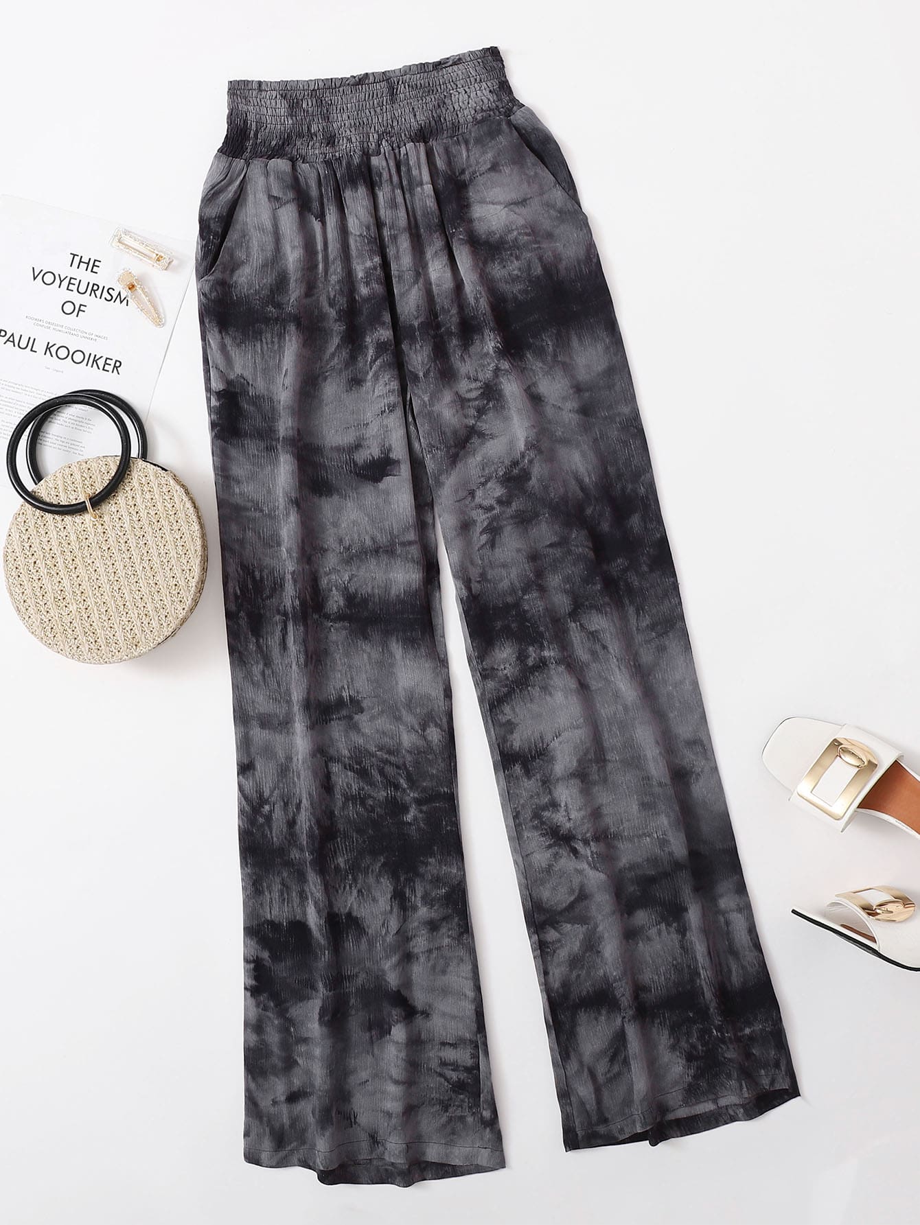 Tie Dye Frill Elastic Waist Wide Leg Pants Sai Feel