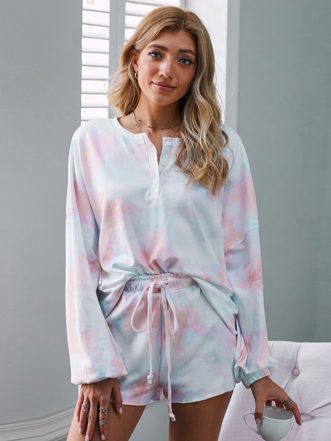 Tie Dye Knit Pajamas Set Sai Feel