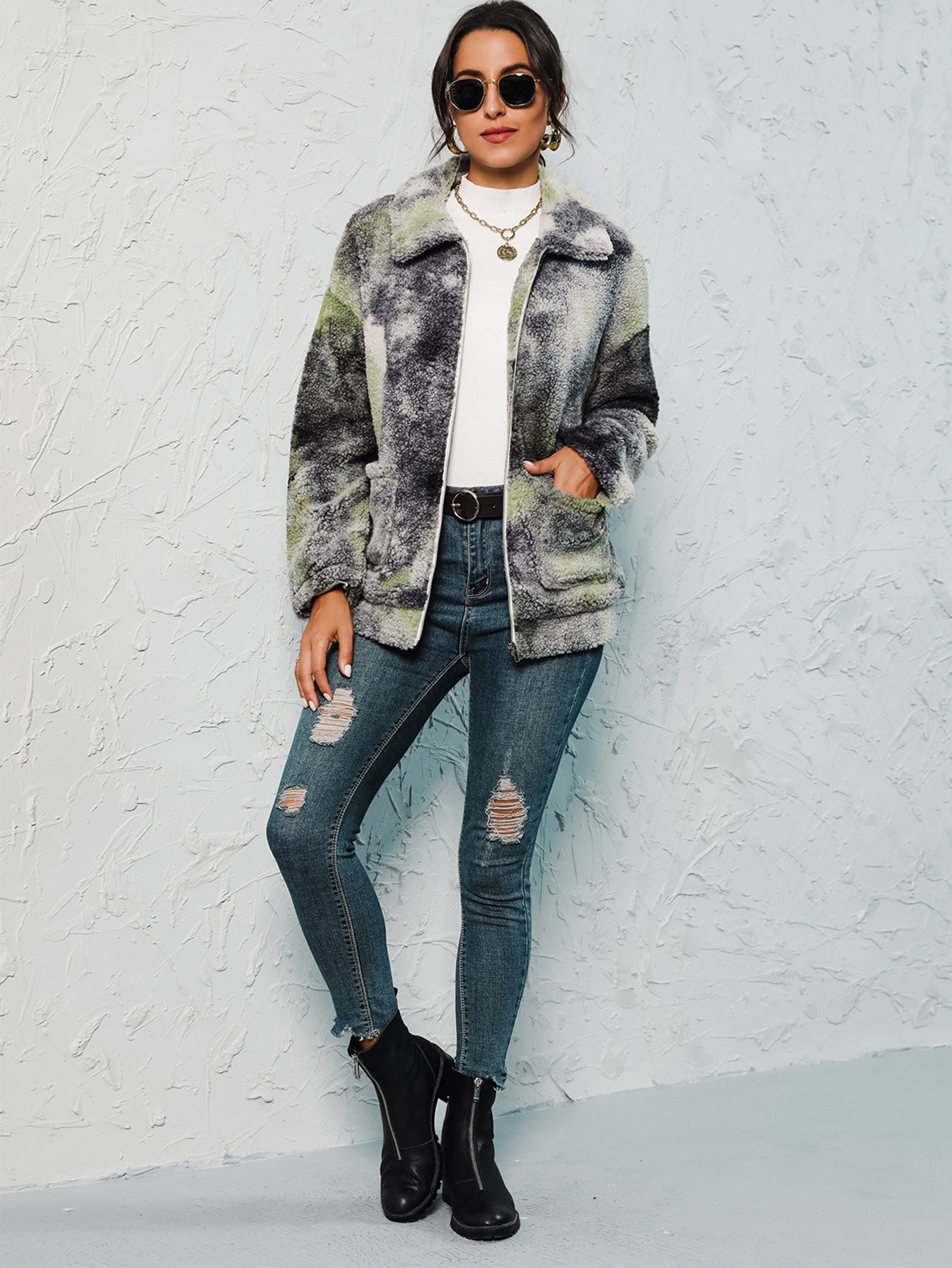 Tie Dye Teddy Sherpa Coat Sai Feel