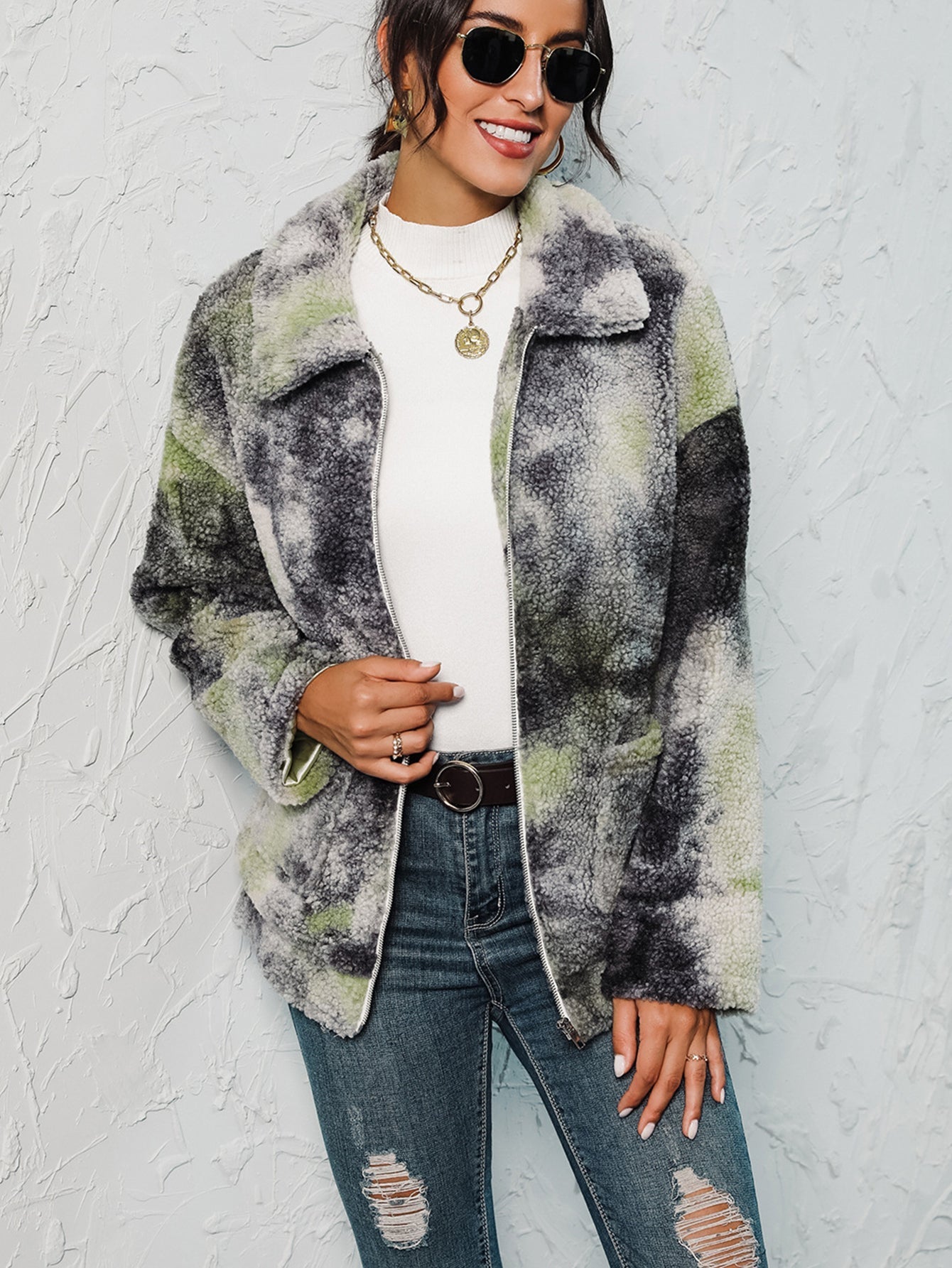 Tie Dye Teddy Sherpa Coat Sai Feel