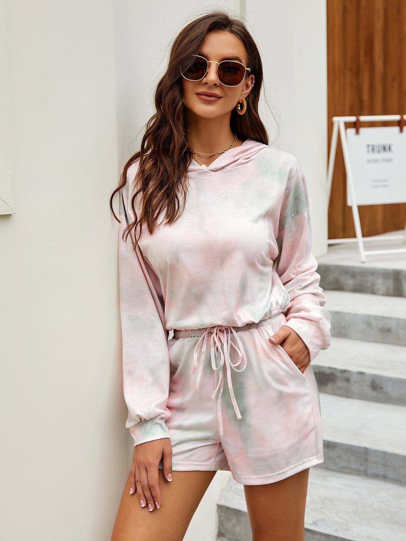 Tie Dye Women's Suits Leisure Sports Long Sleeve +  Shorts Suits Sai Feel