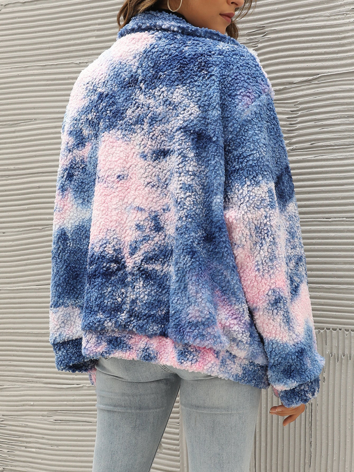 Tie Dye Zipper Up Sherpa Coat Sai Feel