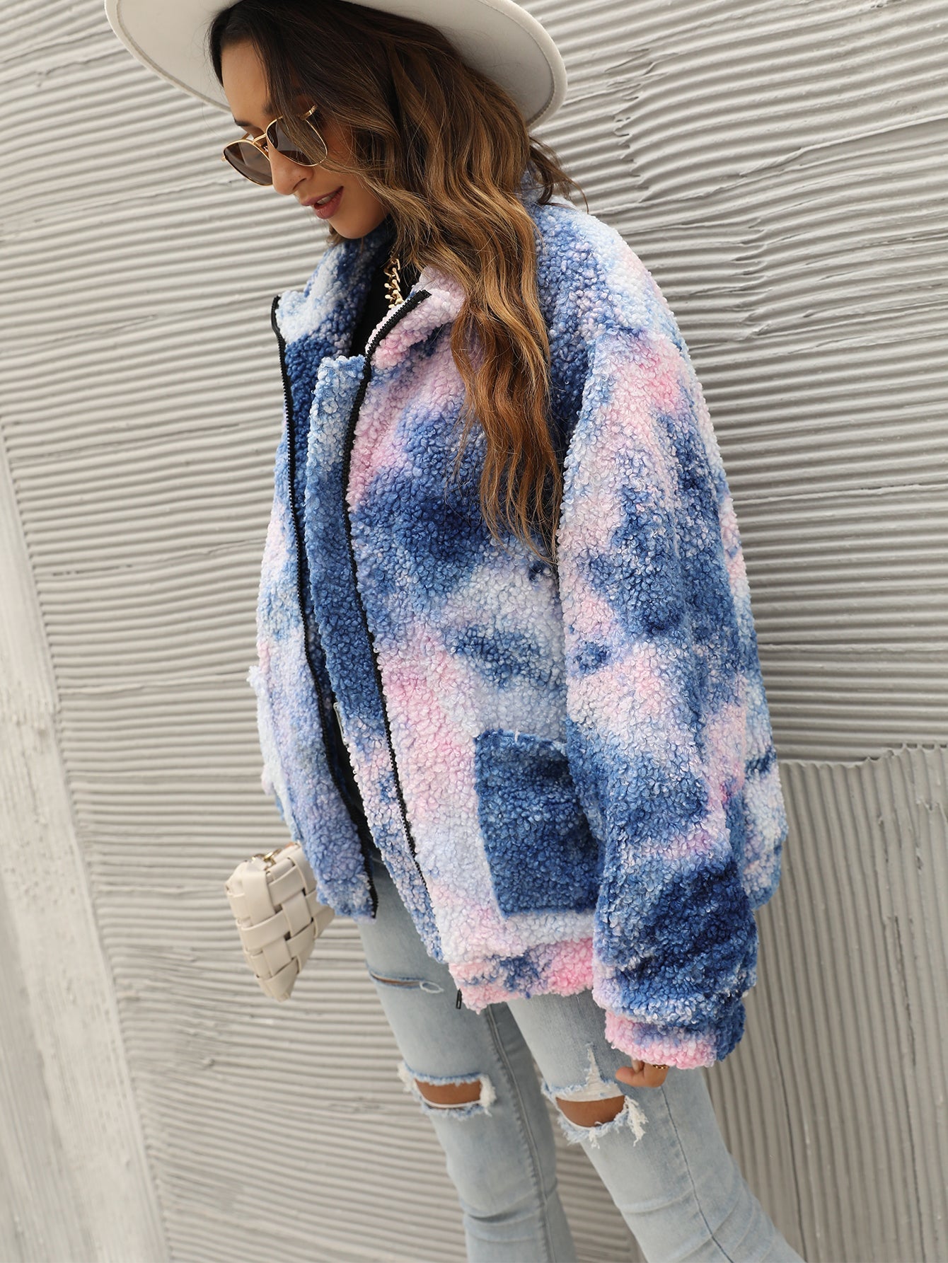 Tie Dye Zipper Up Sherpa Coat Sai Feel