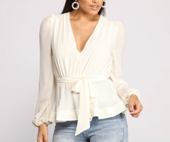 Tie Front Chiffon Peplum Top Sai Feel