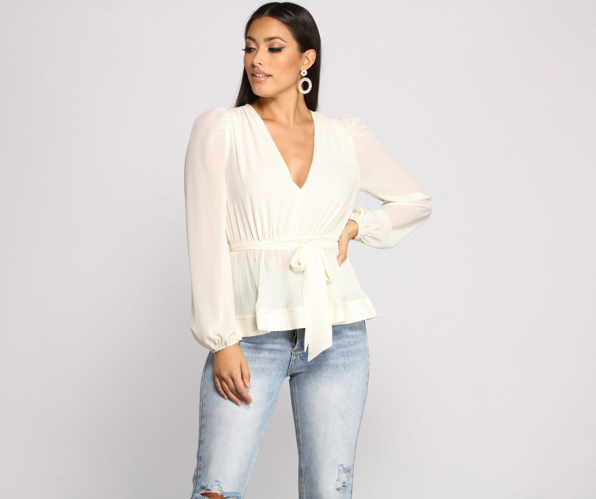 Tie Front Chiffon Peplum Top Sai Feel