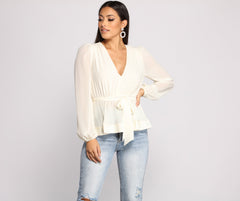 Tie Front Chiffon Peplum Top Sai Feel