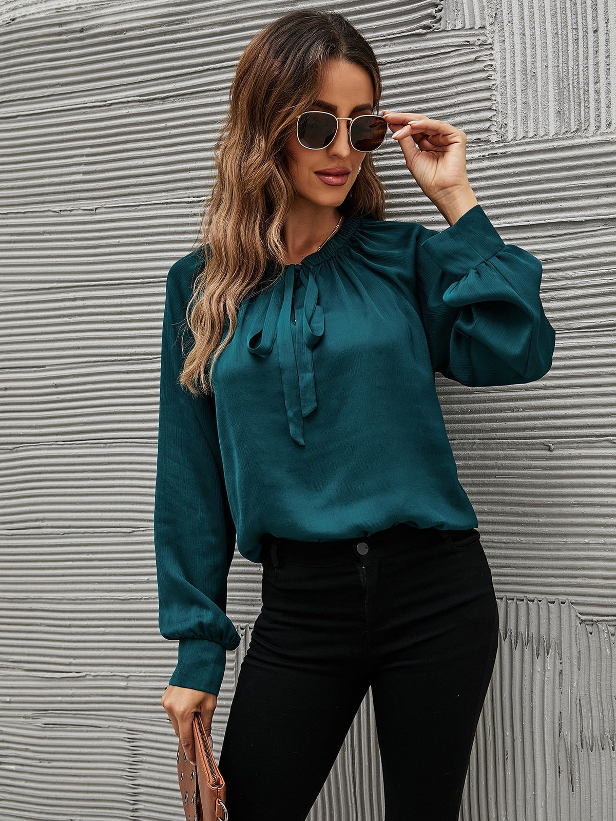 Tie Front Drawstring Blouse Sai Feel