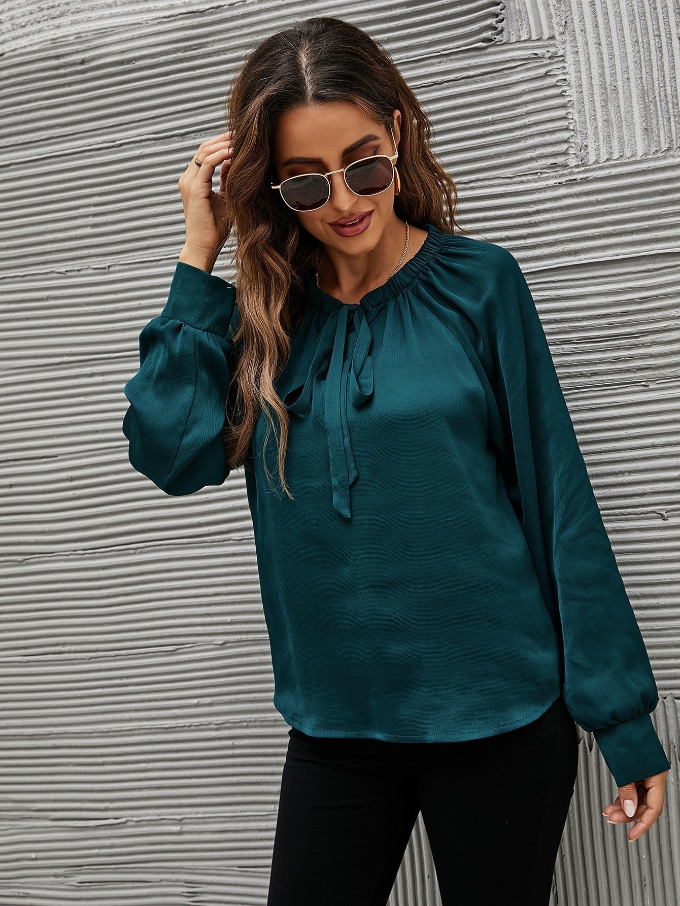 Tie Front Drawstring Blouse Sai Feel