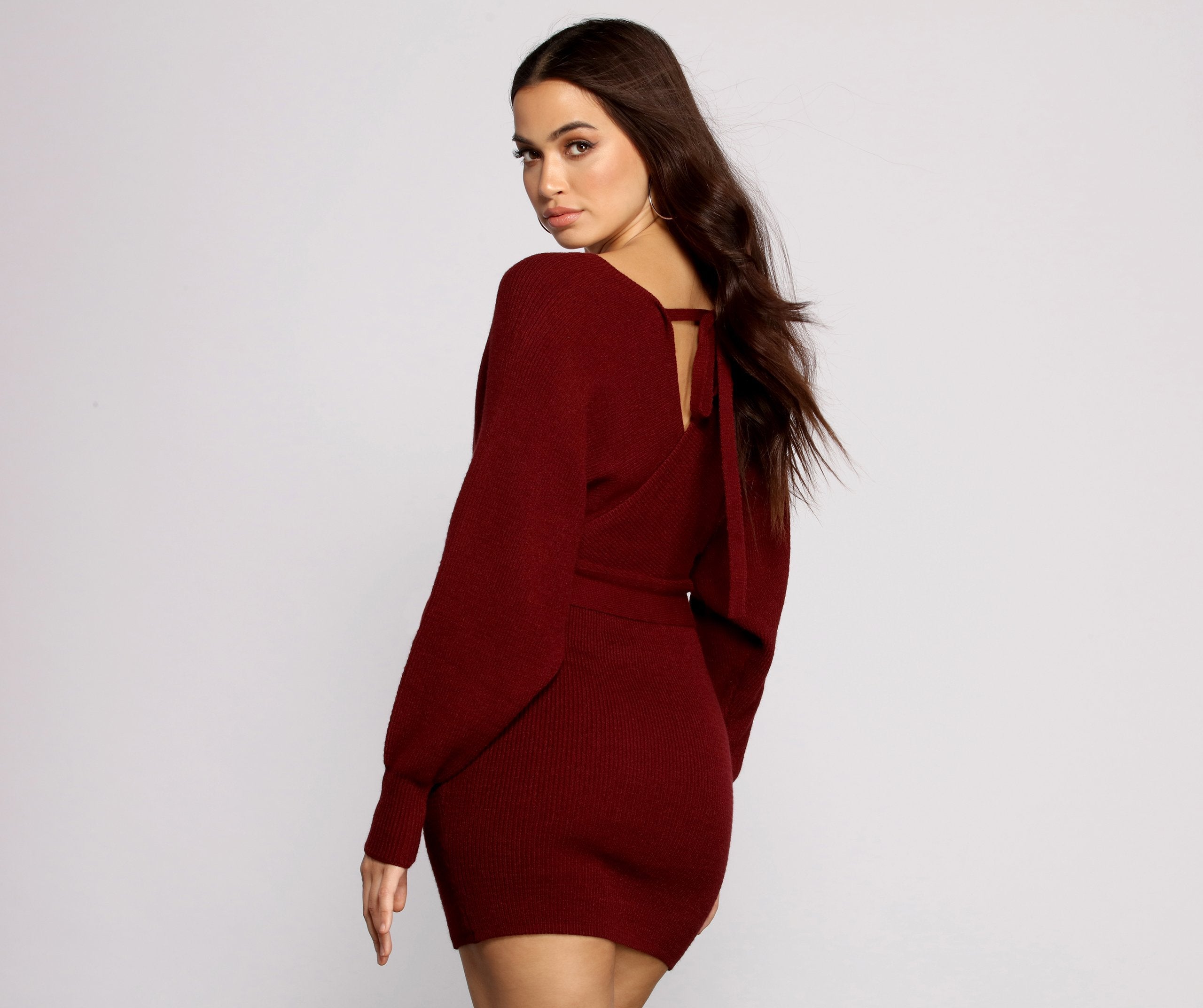 Tie Front Wrap Mini Sweater Dress Sai Feel