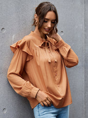 Tie Neck Ruffle Hem Blouse Sai Feel