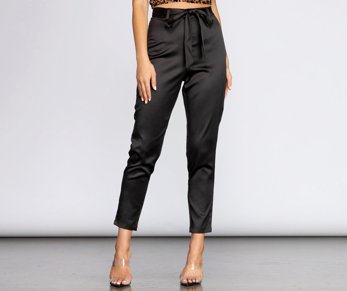 Tie Waist Satin Tapered Pants Sai Feel