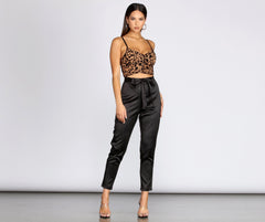 Tie Waist Satin Tapered Pants Sai Feel