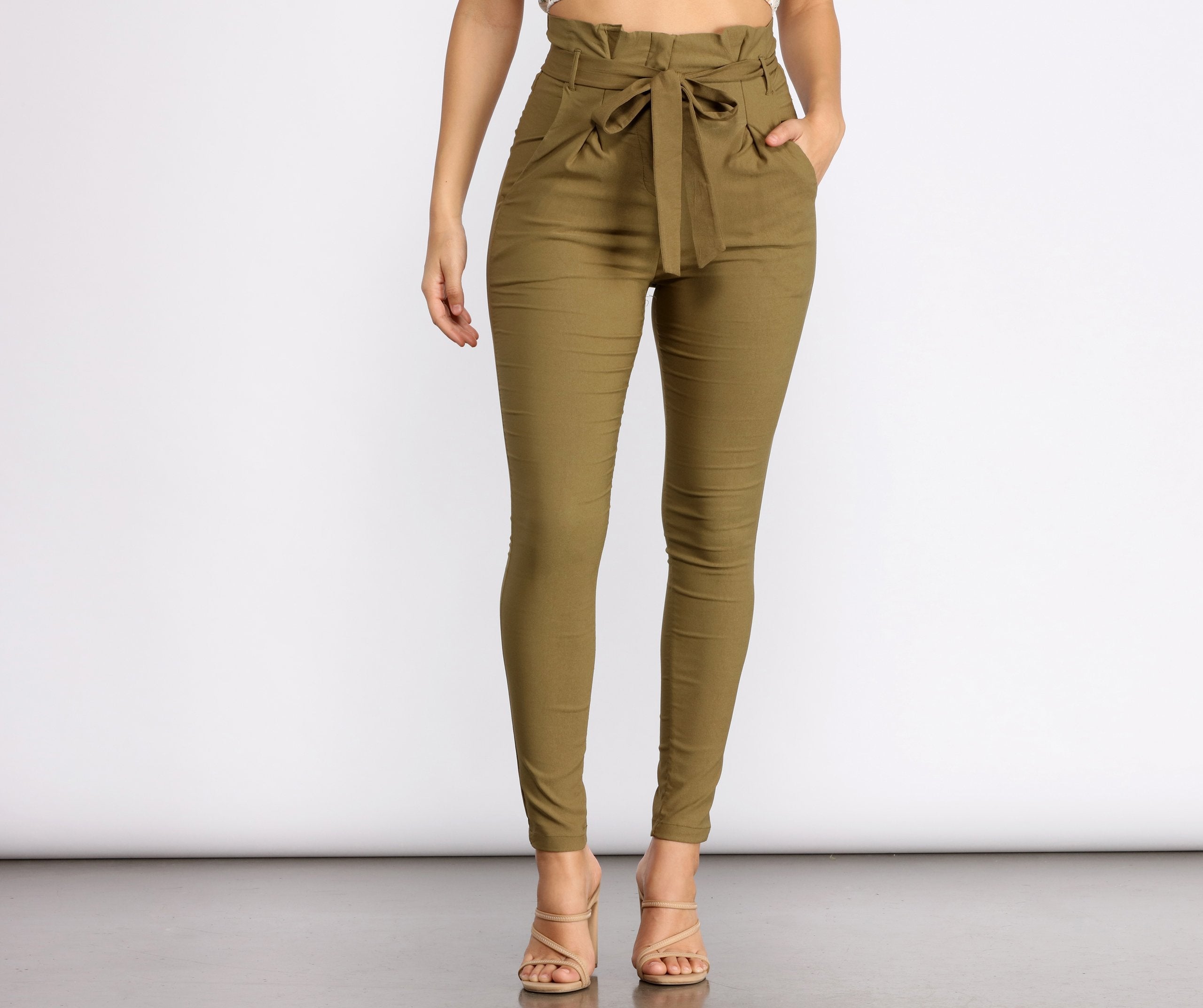 Tie Waist Skinny Paperbag Pants Sai Feel