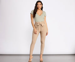 Tie Waist Skinny Paperbag Pants Sai Feel