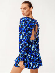 Tied Backless Layered Ruffle Hem Leopard Dress Sai Feel