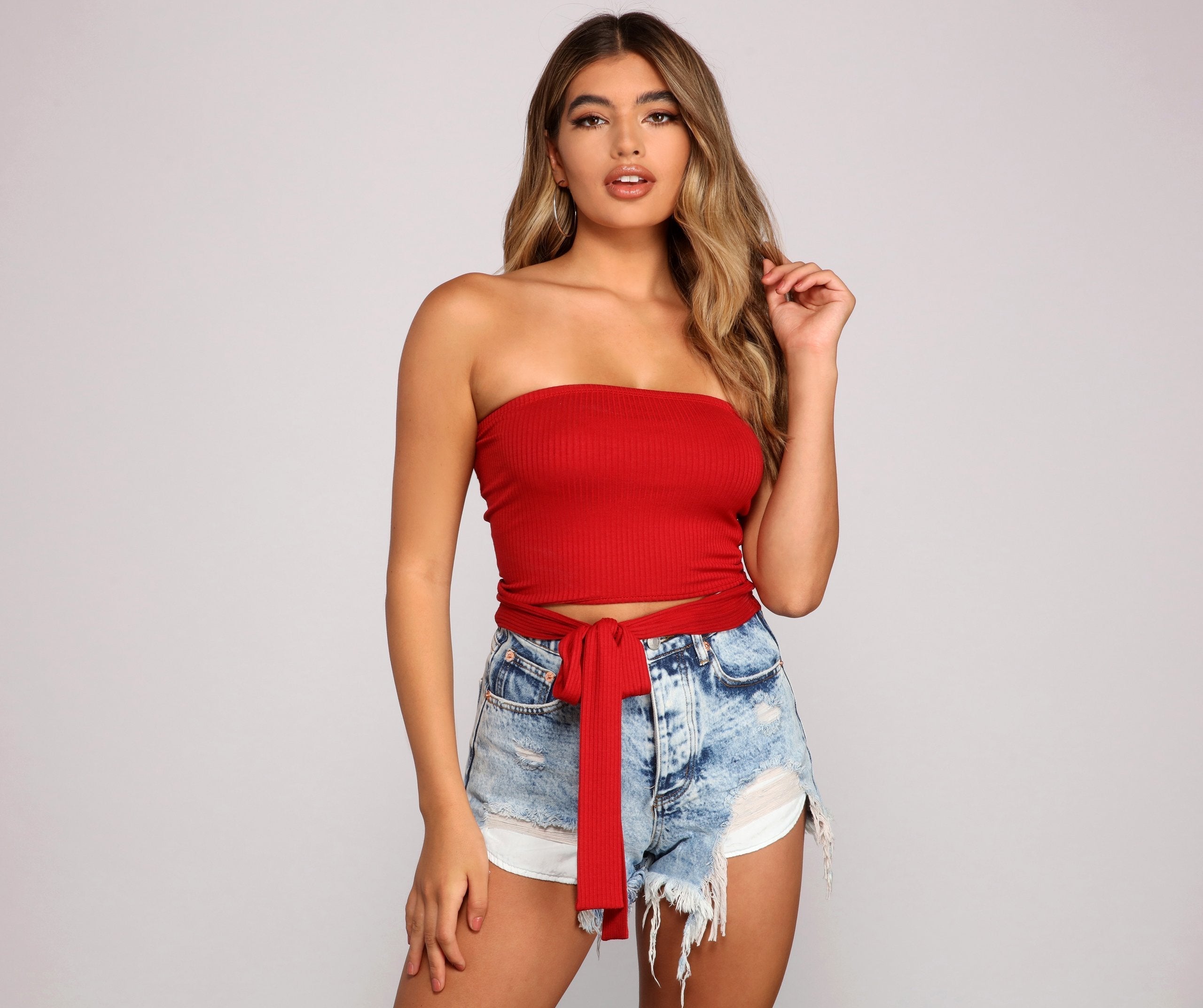 Tied To Basics Ribbed Knit Crop Top Sai Feel