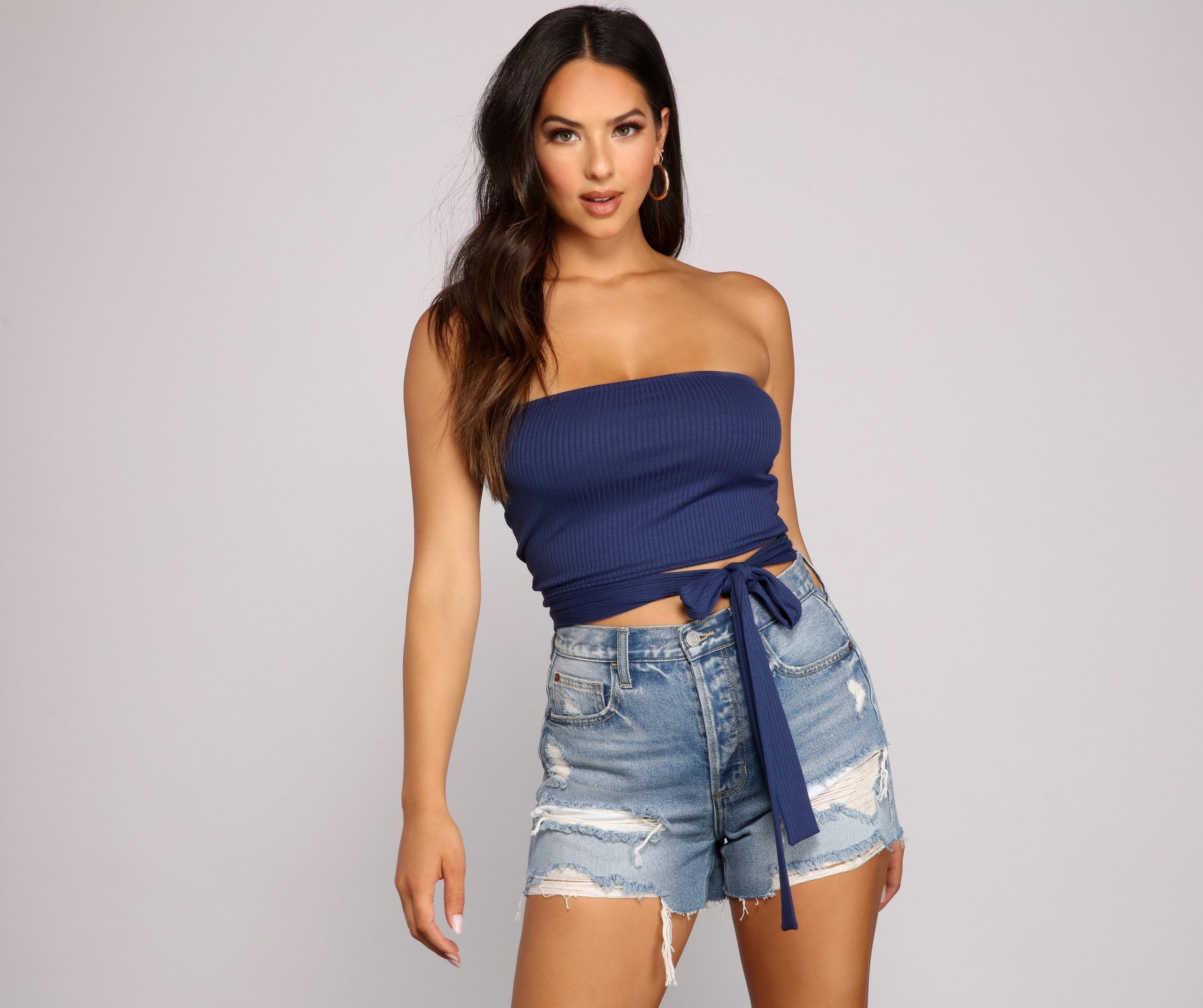 Tied To Basics Ribbed Knit Crop Top Sai Feel