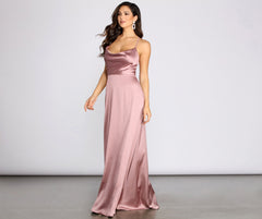 Tierra Cowl Neck Satin A-Line Dress Sai Feel