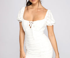 Too Chic Ruffled Eyelet Mini Dress Sai Feel