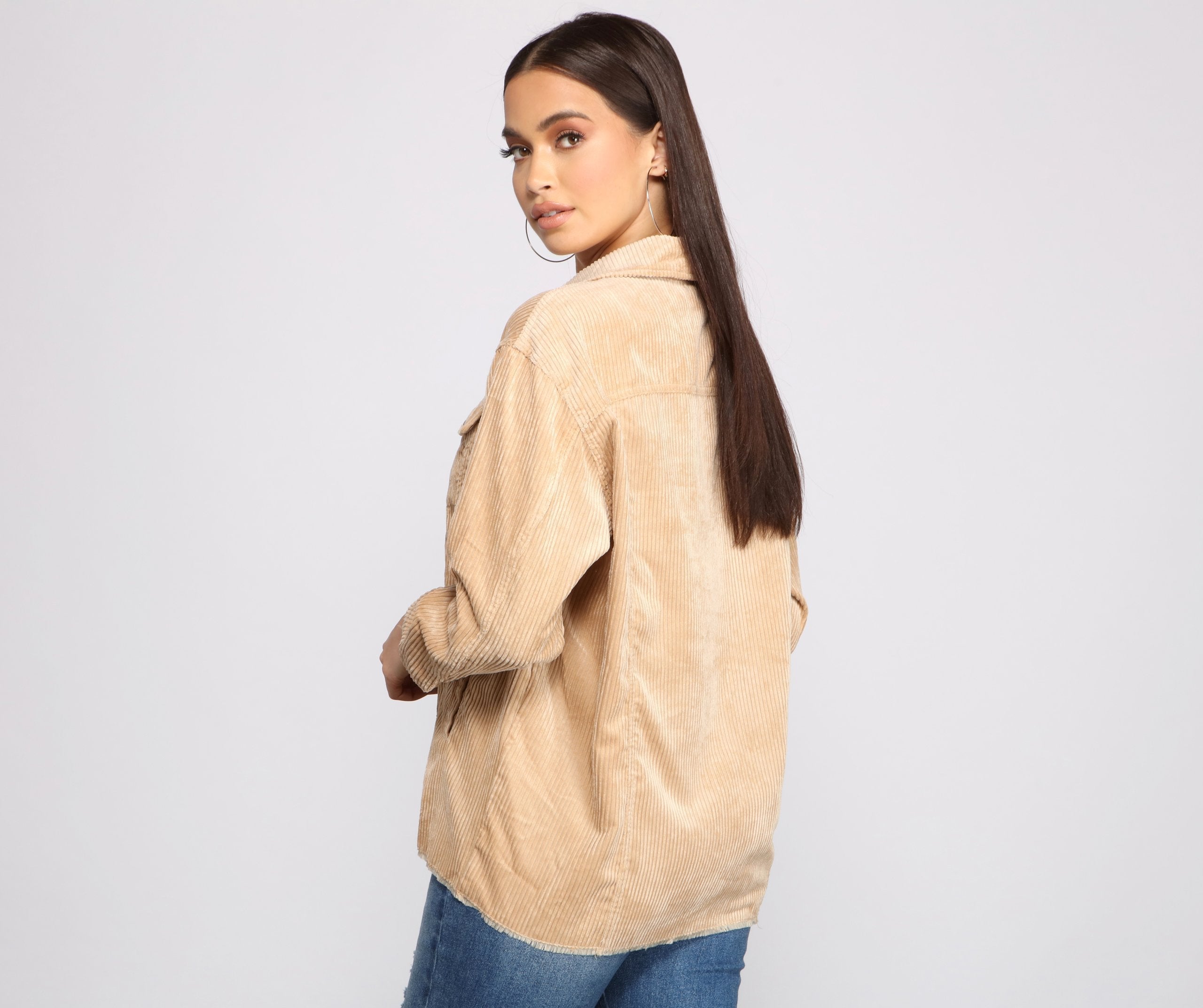 Trendy Corduroy Button-Up Shacket Sai Feel