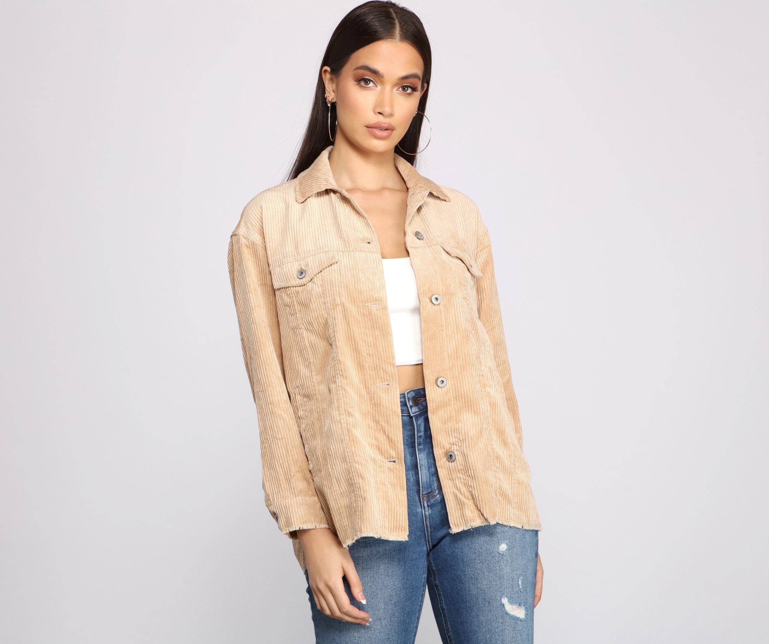 Trendy Corduroy Button-Up Shacket Sai Feel