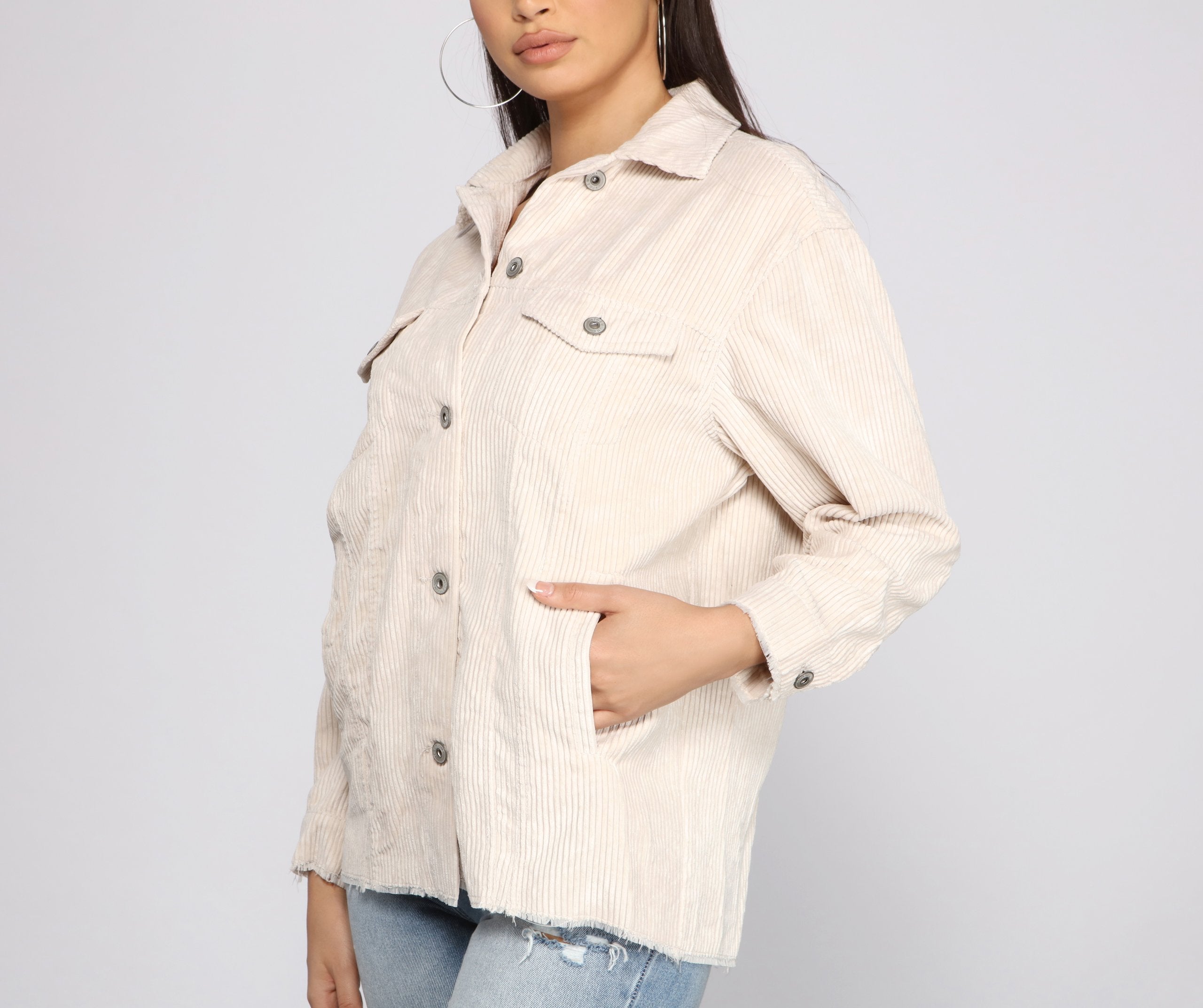 Trendy Corduroy Button-Up Shacket Sai Feel