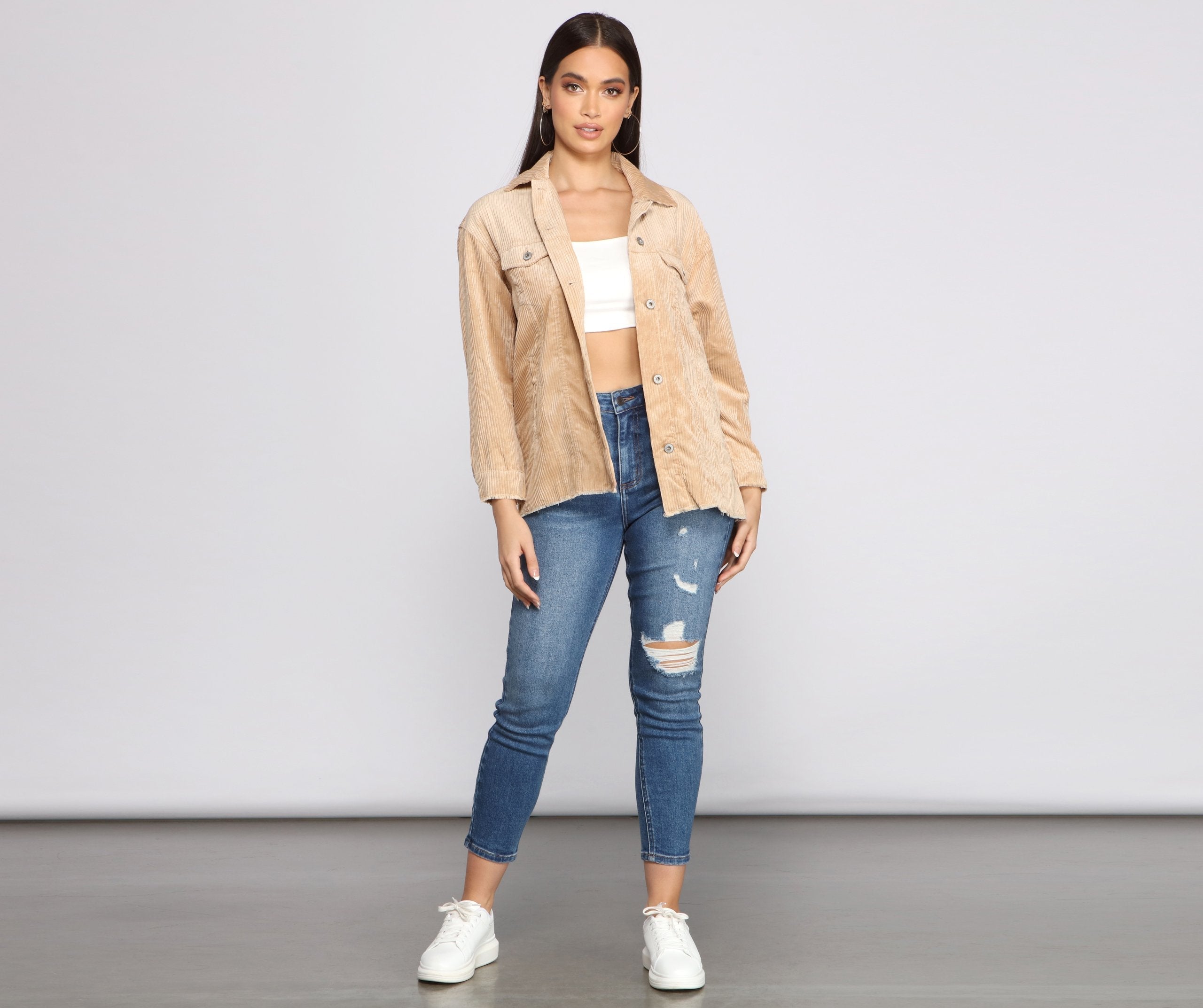 Trendy Corduroy Button-Up Shacket Sai Feel