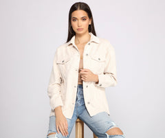 Trendy Corduroy Button-Up Shacket Sai Feel