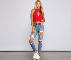 Trendy Destructed High-Rise Skinny Jeans Sai Feel